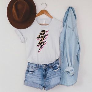 NEW Lightening Bolt Tee White/Leopard/Pink large